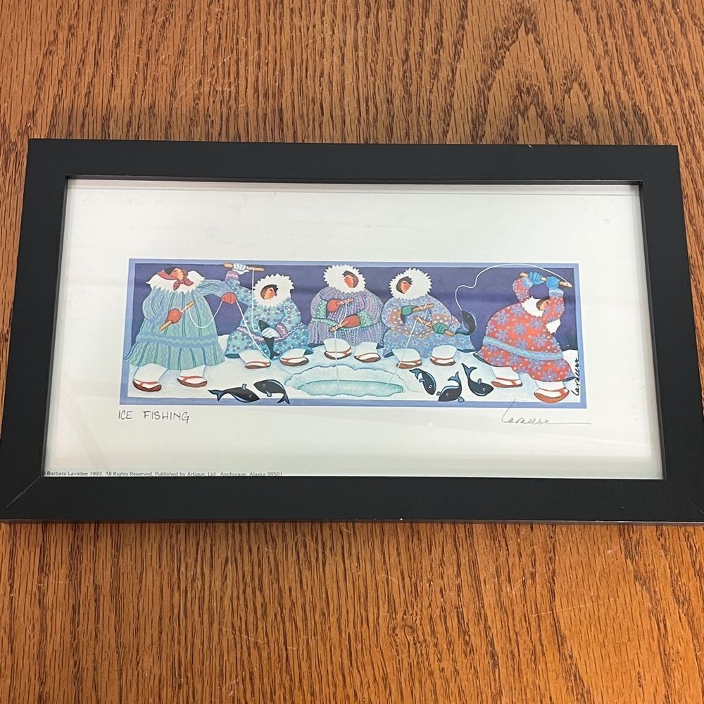 Barbara Lavallee “Ice Fishing” Hand Signed Print 1993 Alaska